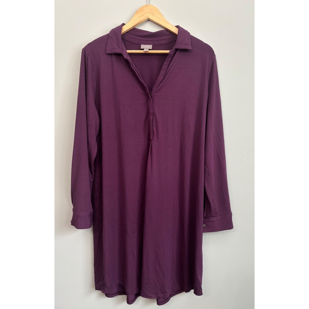 J Jill Purple Stretch Knit Shirt Dress XL Petite Plum Long Sleeve Rayon Tunic